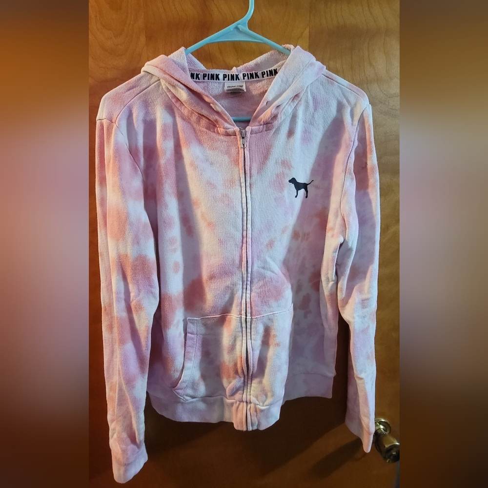 PINK tie dye zip up hoodie